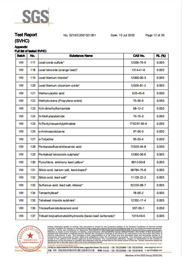 一次性保險絲REACH認證12