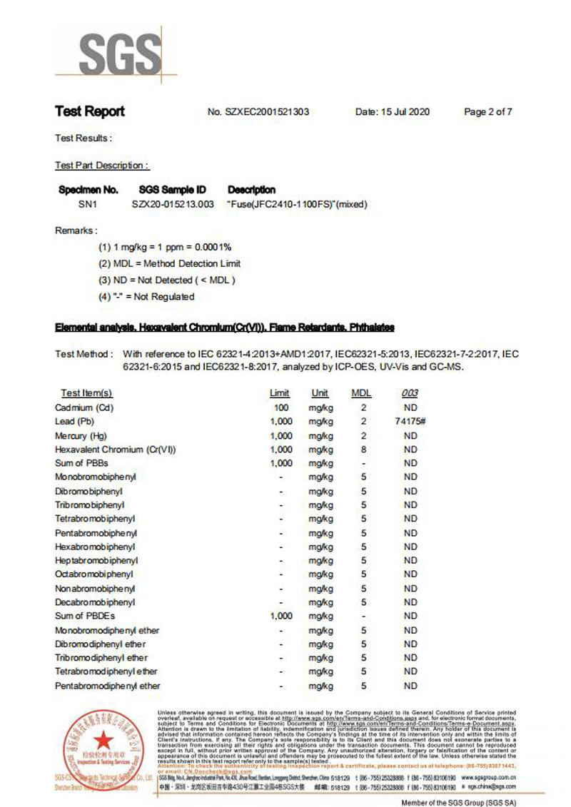 一次性保險(xiǎn)絲SGS認(rèn)證報(bào)告2