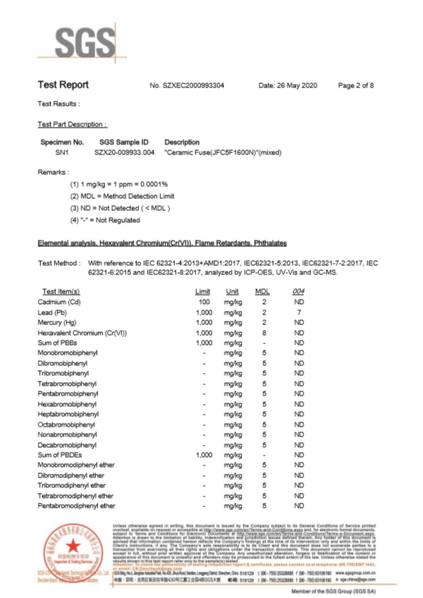 陶瓷管保險(xiǎn)絲SGS認(rèn)證報(bào)告2