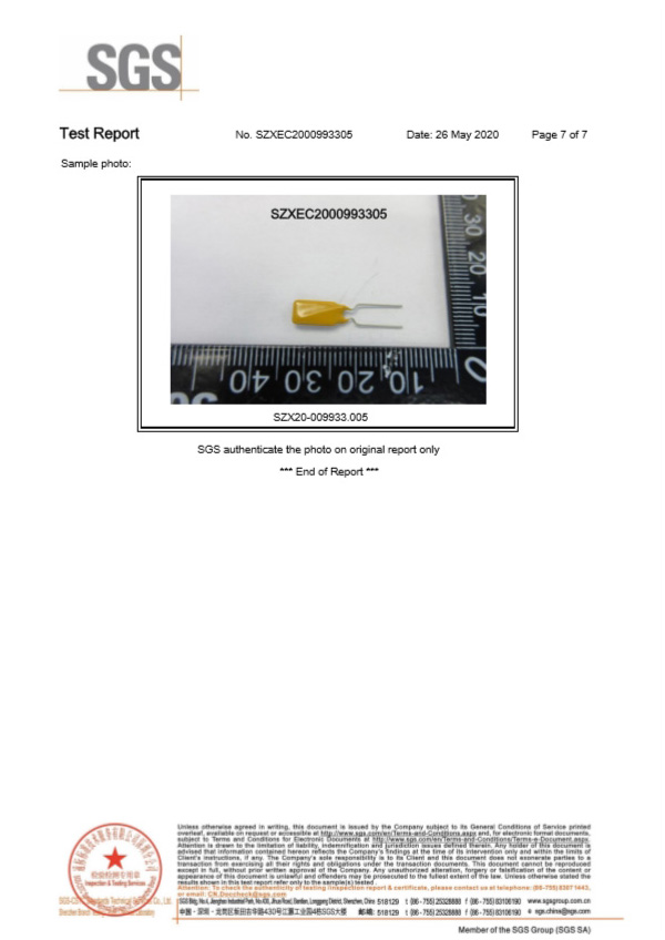 插件自恢復保險絲SGS認證7