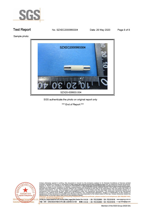 集電通陶瓷管保險(xiǎn)絲SGS認(rèn)證報(bào)告